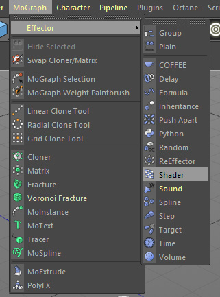 Menu Shader MoGraph Cinema4D