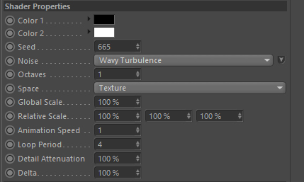 Shader Paramètres Cinema4D Wavy_Turbulences Animation